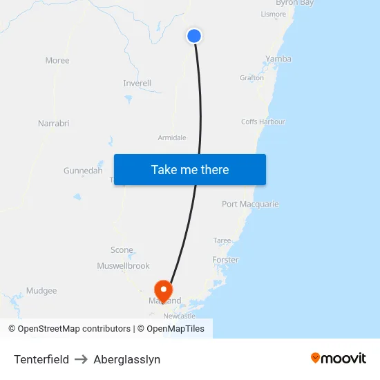 Tenterfield to Aberglasslyn map
