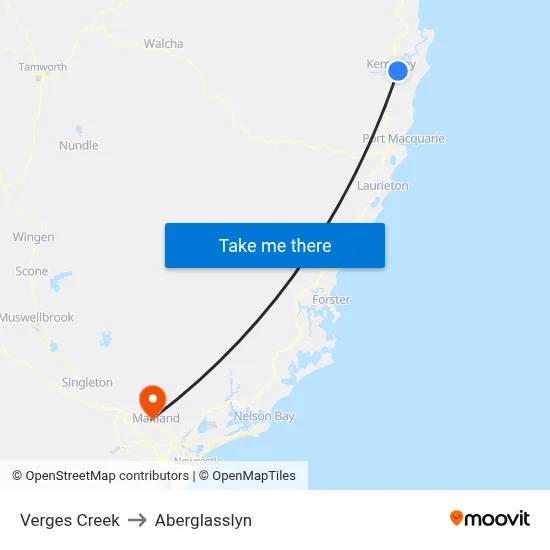 Verges Creek to Aberglasslyn map