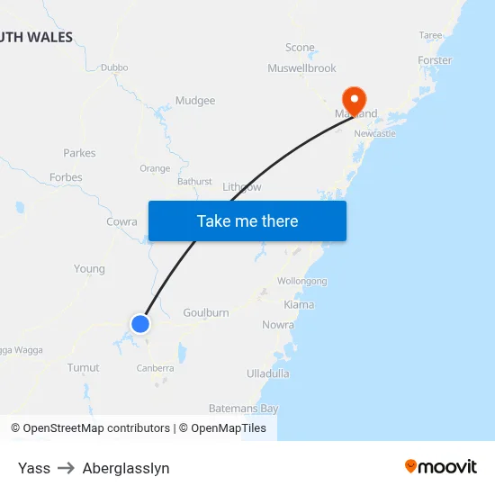 Yass to Aberglasslyn map