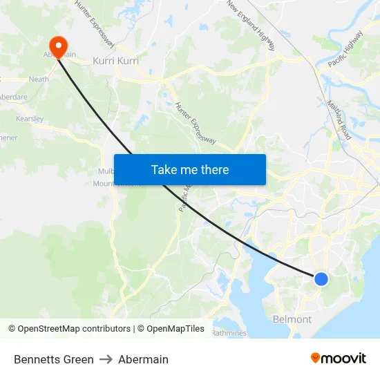 Bennetts Green to Abermain map