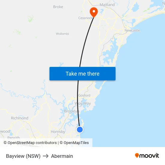 Bayview (NSW) to Abermain map