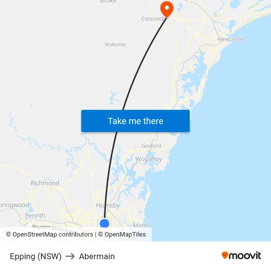 Epping (NSW) to Abermain map