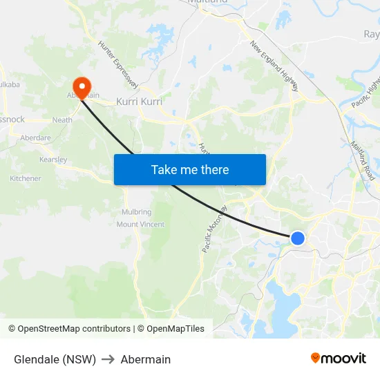 Glendale (NSW) to Abermain map