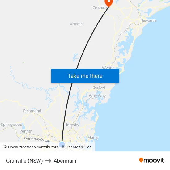 Granville (NSW) to Abermain map