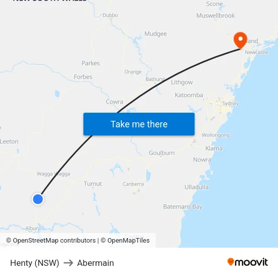 Henty (NSW) to Abermain map