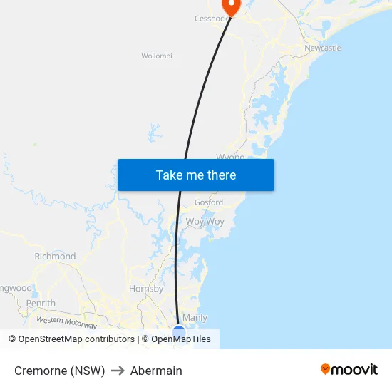Cremorne (NSW) to Abermain map