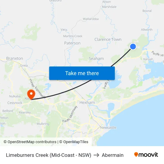 Limeburners Creek (Mid-Coast - NSW) to Abermain map