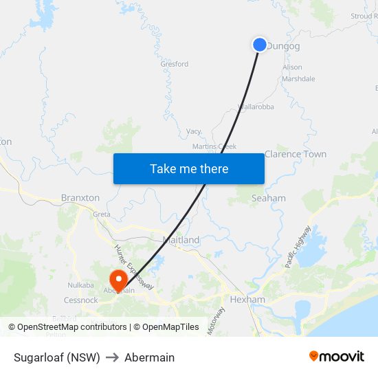 Sugarloaf (NSW) to Abermain map