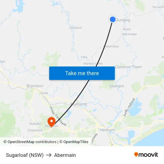 Sugarloaf (NSW) to Abermain map
