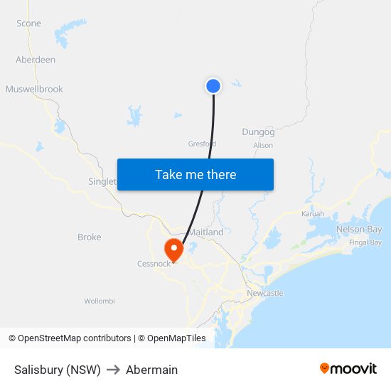 Salisbury (NSW) to Abermain map