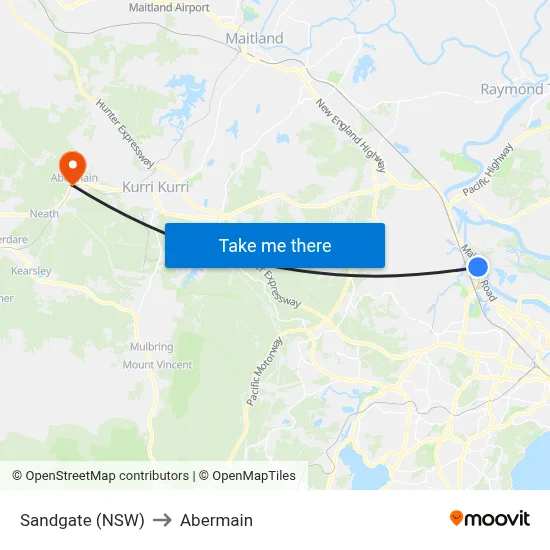 Sandgate (NSW) to Abermain map