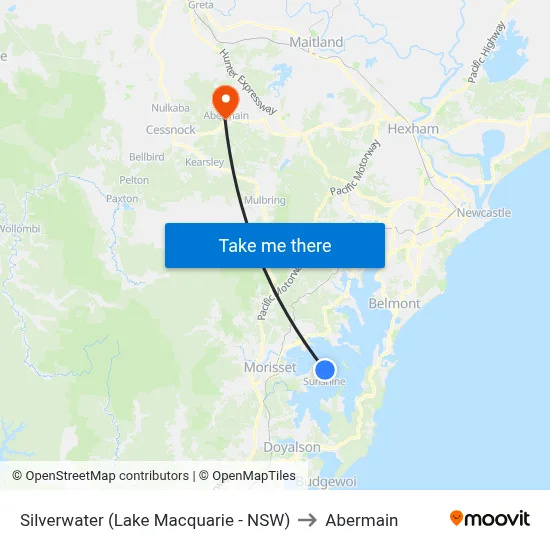 Silverwater (Lake Macquarie - NSW) to Abermain map