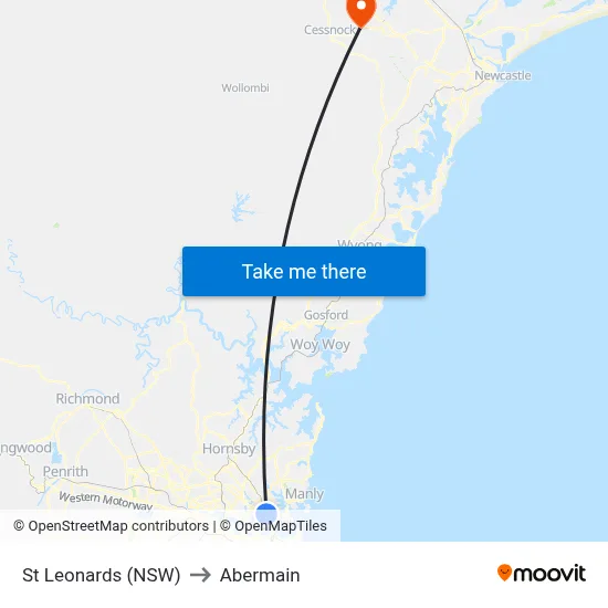 St Leonards (NSW) to Abermain map