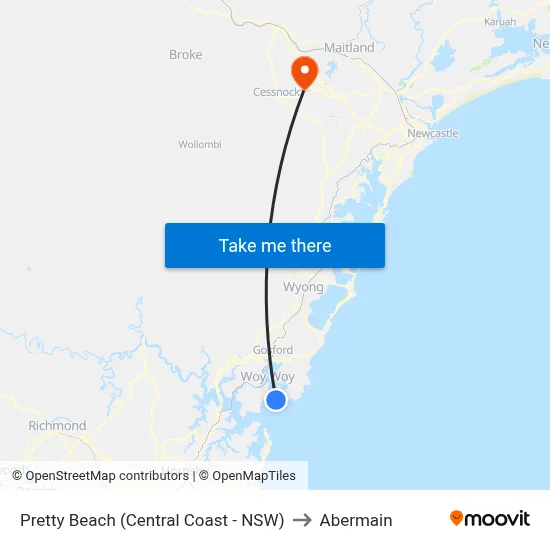 Pretty Beach (Central Coast - NSW) to Abermain map