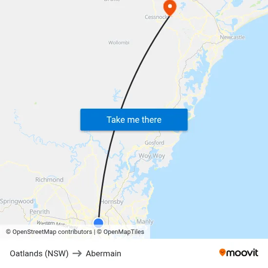Oatlands (NSW) to Abermain map