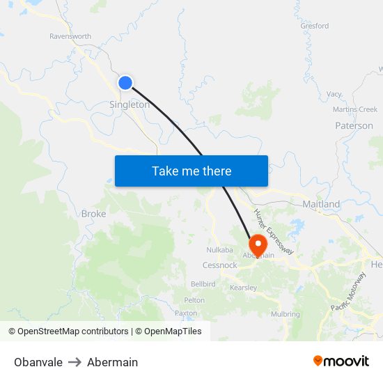Obanvale to Abermain map