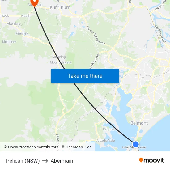Pelican (NSW) to Abermain map