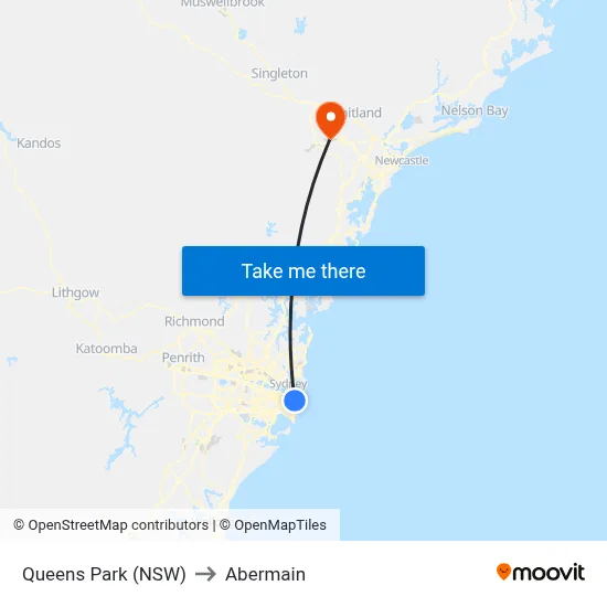 Queens Park (NSW) to Abermain map
