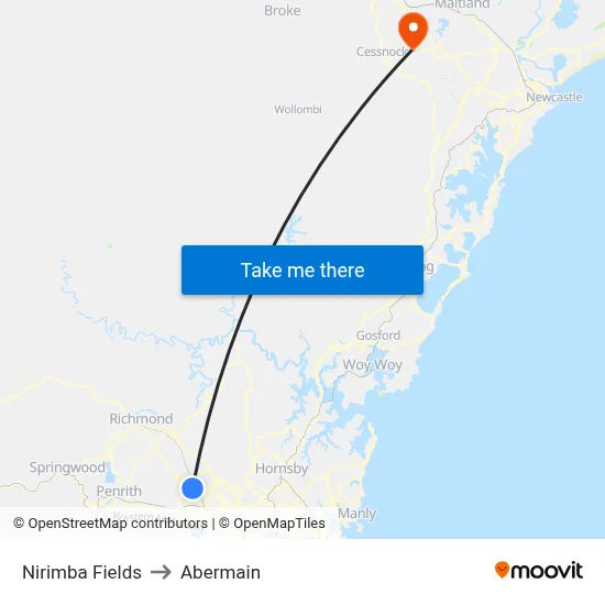 Nirimba Fields to Abermain map