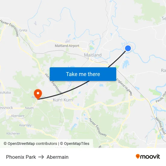 Phoenix Park to Abermain map