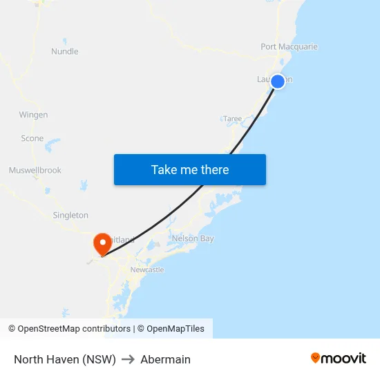 North Haven (NSW) to Abermain map