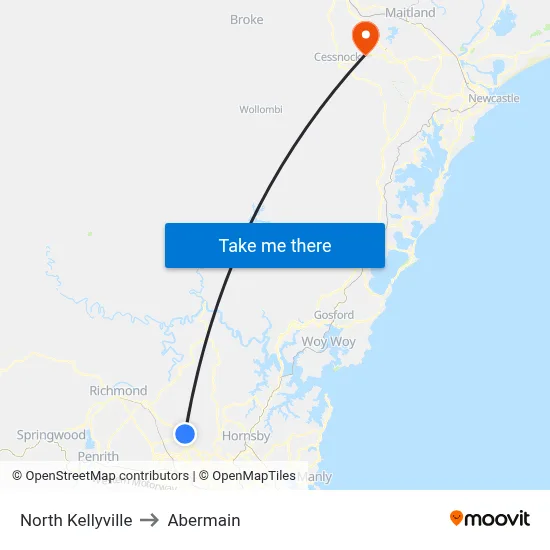 North Kellyville to Abermain map