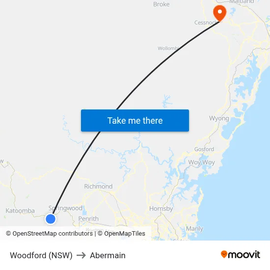 Woodford (NSW) to Abermain map