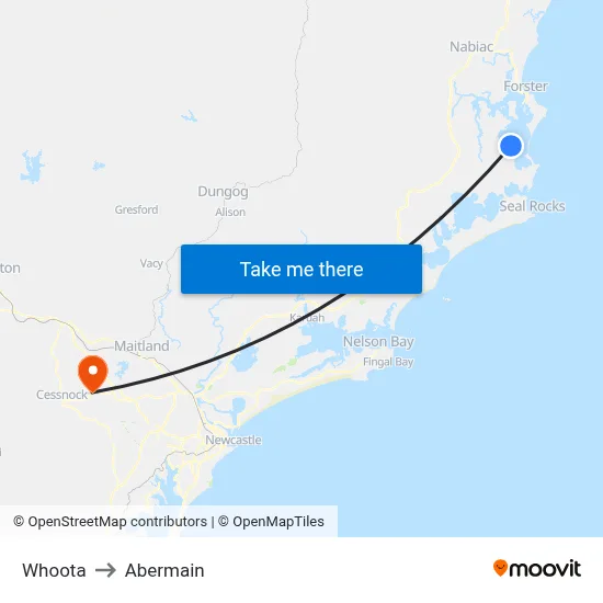 Whoota to Abermain map