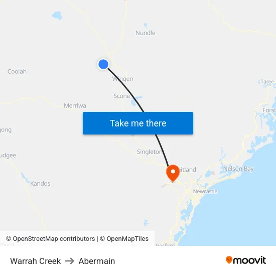 Warrah Creek to Abermain map