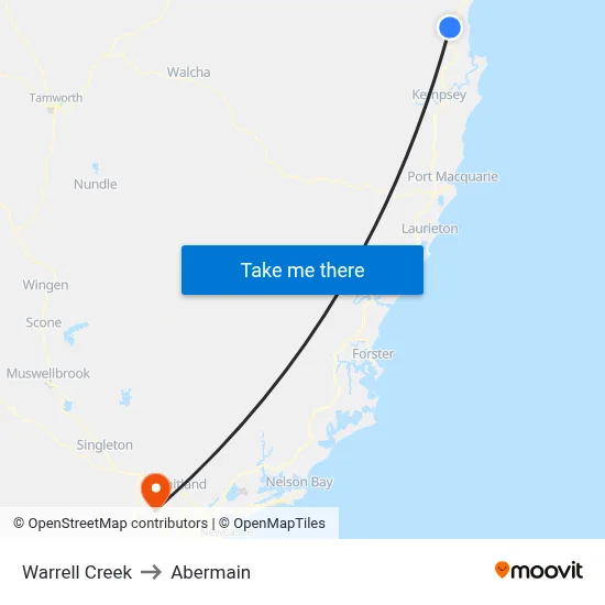 Warrell Creek to Abermain map