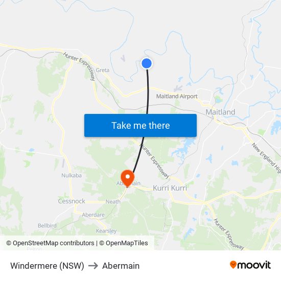 Windermere (NSW) to Abermain map