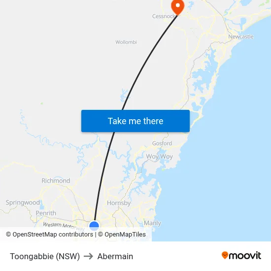 Toongabbie (NSW) to Abermain map