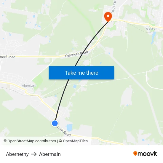 Abernethy to Abermain map