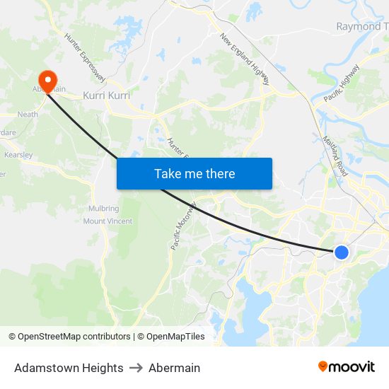 Adamstown Heights to Abermain map