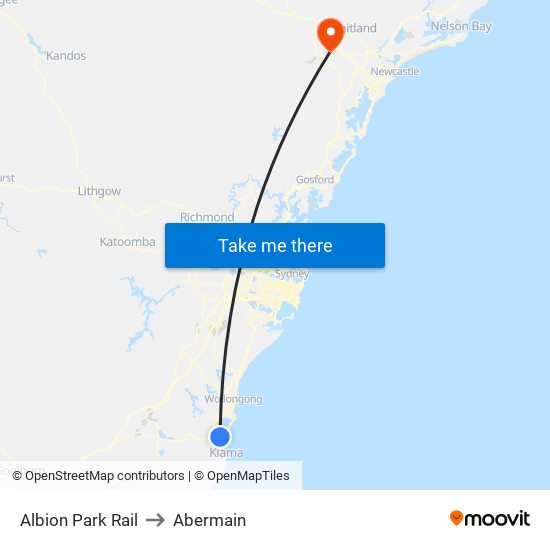 Albion Park Rail to Abermain map