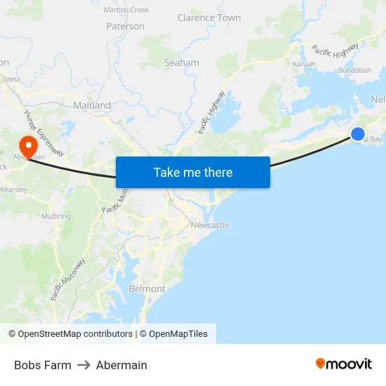 Bobs Farm to Abermain map