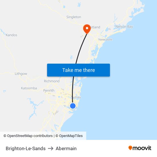 Brighton-Le-Sands to Abermain map