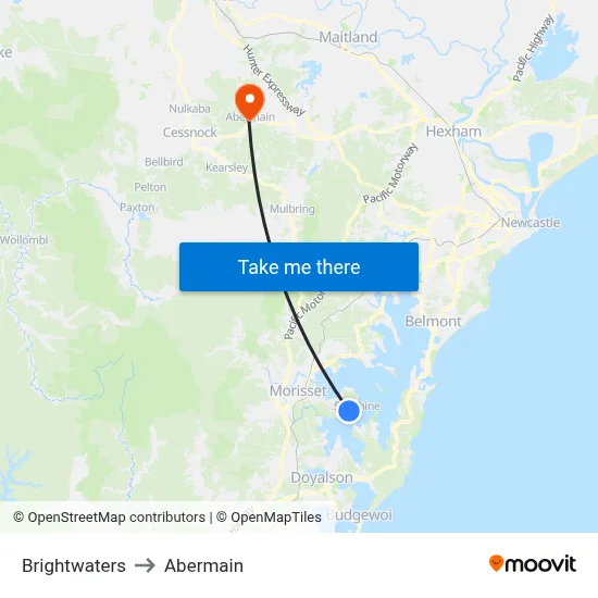 Brightwaters to Abermain map