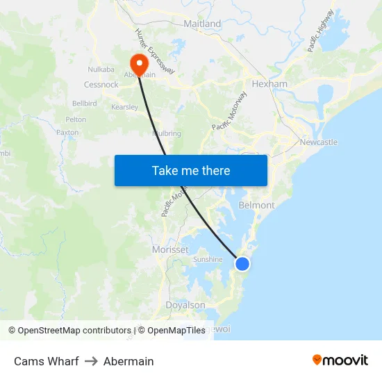 Cams Wharf to Abermain map