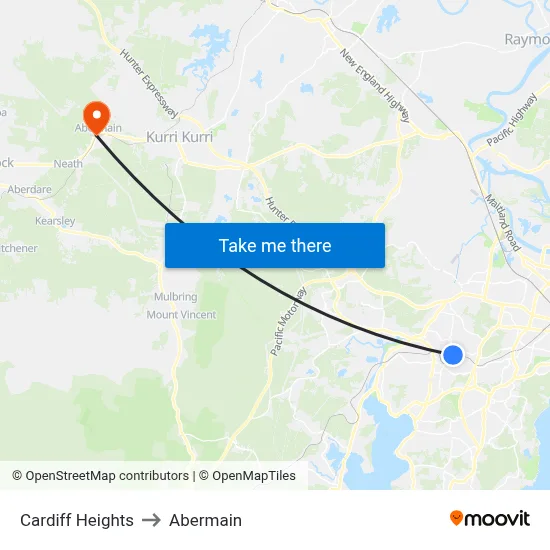 Cardiff Heights to Abermain map