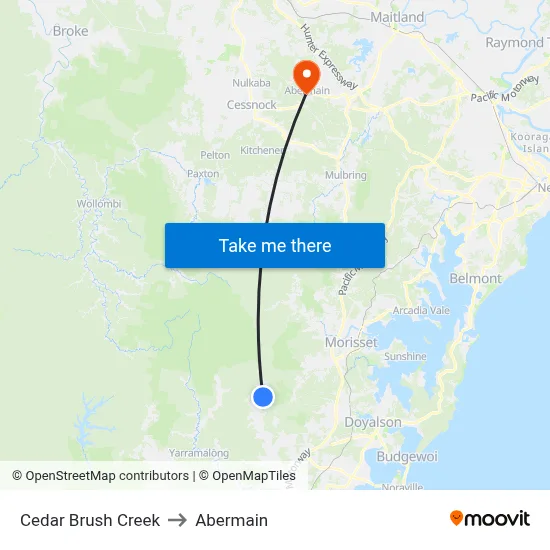 Cedar Brush Creek to Abermain map