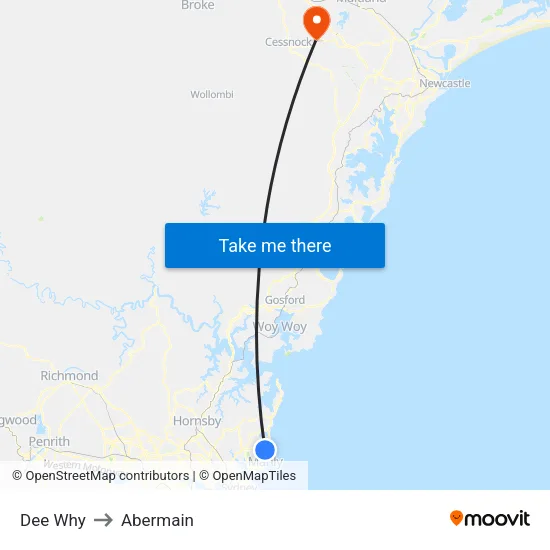 Dee Why to Abermain map