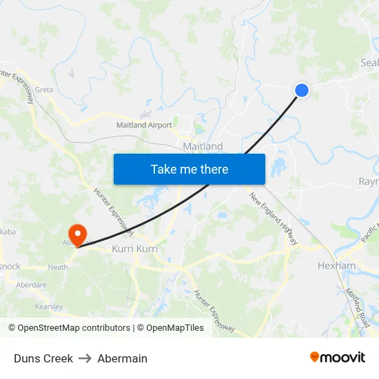 Duns Creek to Abermain map