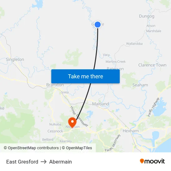 East Gresford to Abermain map