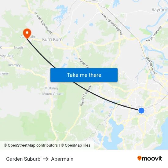 Garden Suburb to Abermain map