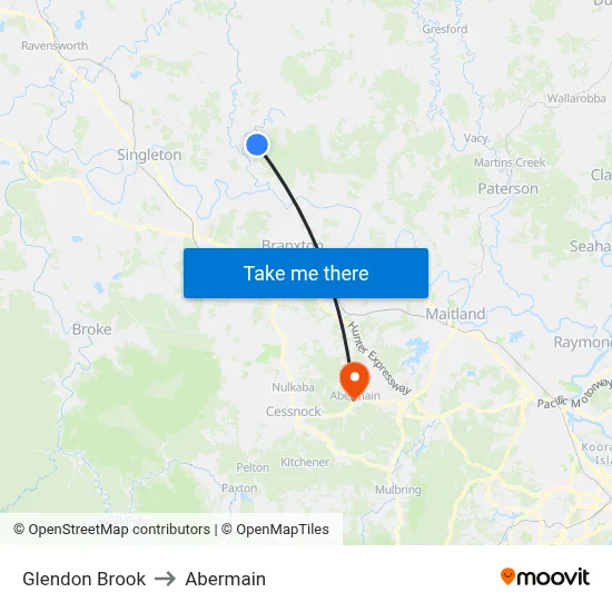 Glendon Brook to Abermain map