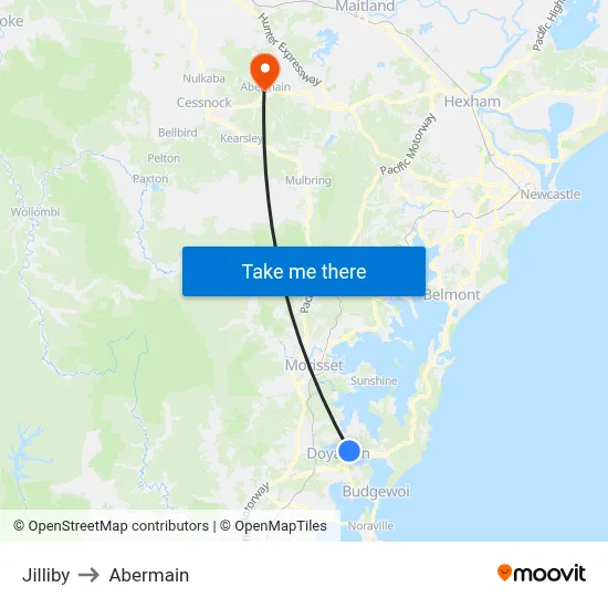 Jilliby to Abermain map