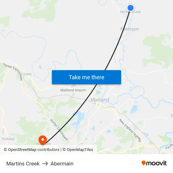 Martins Creek to Abermain map