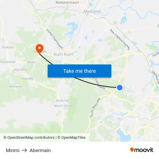 Minmi to Abermain map