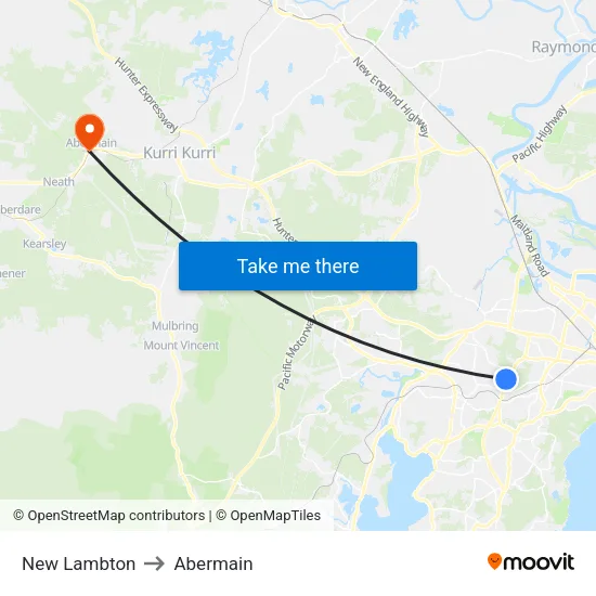New Lambton to Abermain map